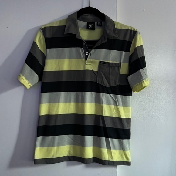 New Yellow Grey Black Combo Stripes Polo Shirt E2 - Picture 1 of 4